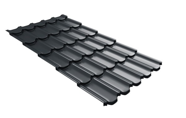 Металлочерепица квинта плюс с 3D резом 0,5 Satin RAL 7016 антрацитово-серый купить в 