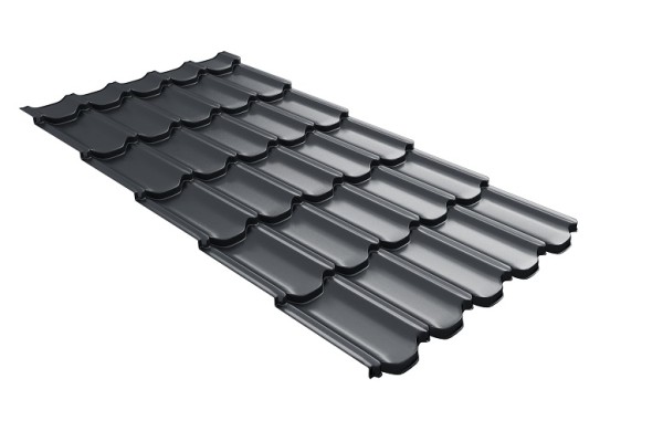 Металлочерепица квинта плюс с 3D резом 0,5 Satin Мatt RAL 7024 мокрый асфальт купить в 