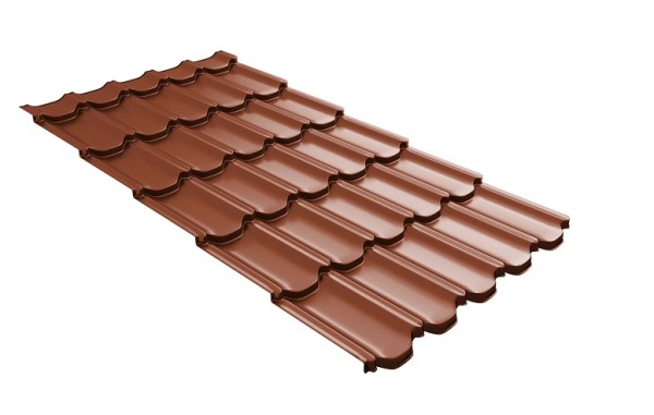 Металлочерепица квинта плюс с 3D резом 0,5 Satin Мatt RAL 8004 терракота купить в 